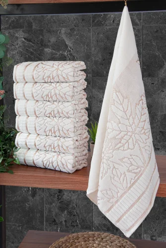 Çınar Jakarlı 6’lı Kadife Pamuklu El ve Yüz Havlu Seti 50x90 cm - 04557 - Gold 