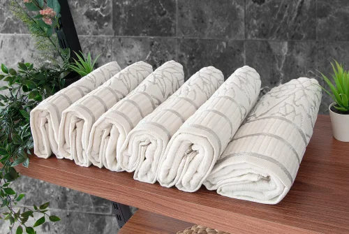 Çınar Jakarlı 6’lı Kadife Pamuklu El ve Yüz Havlu Seti 50x90 cm - 04557 - Gümüş - ihvanonline (1)