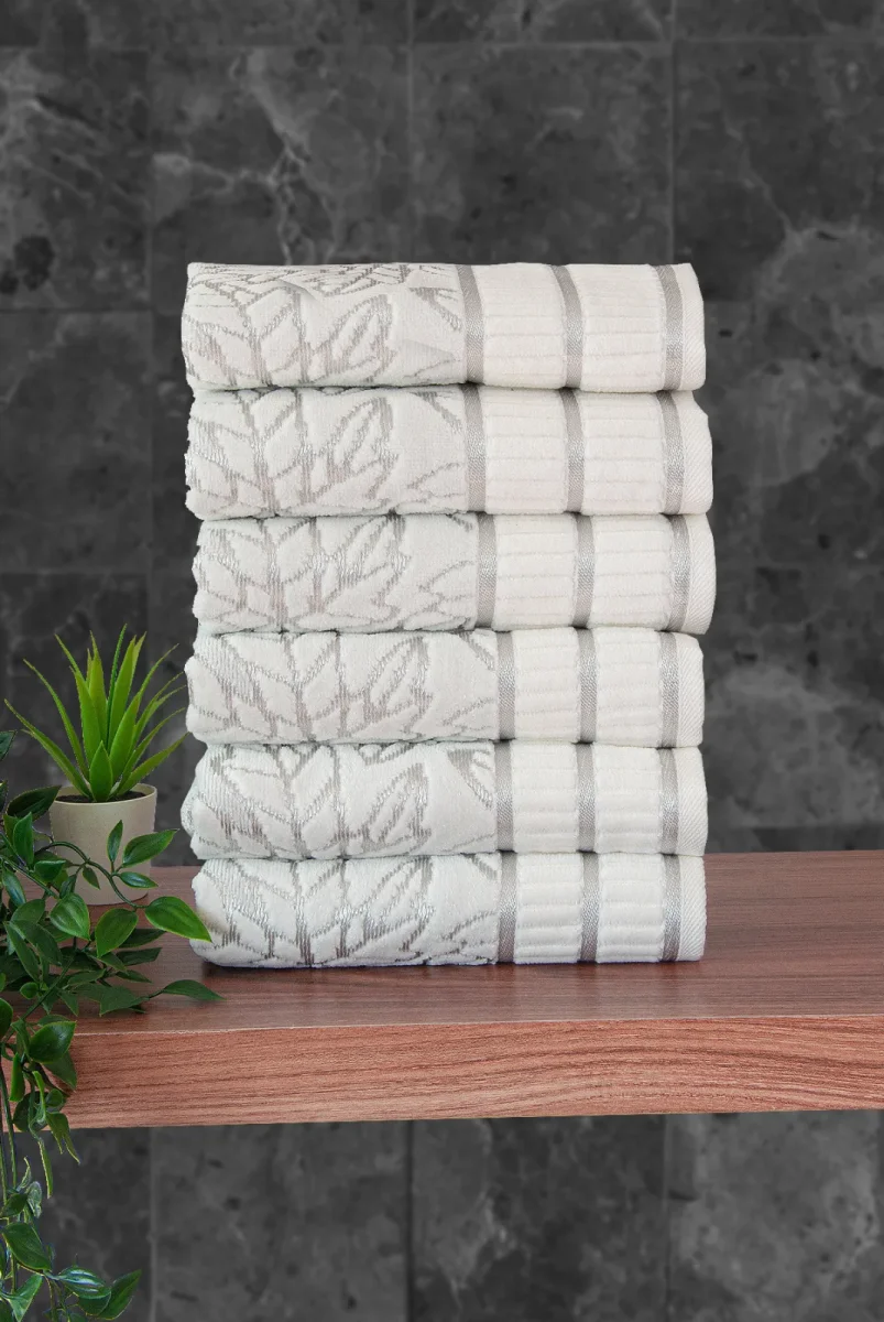 Çınar Jakarlı 6’lı Kadife Pamuklu El ve Yüz Havlu Seti 50x90 cm - 04557 - Gümüş - 3