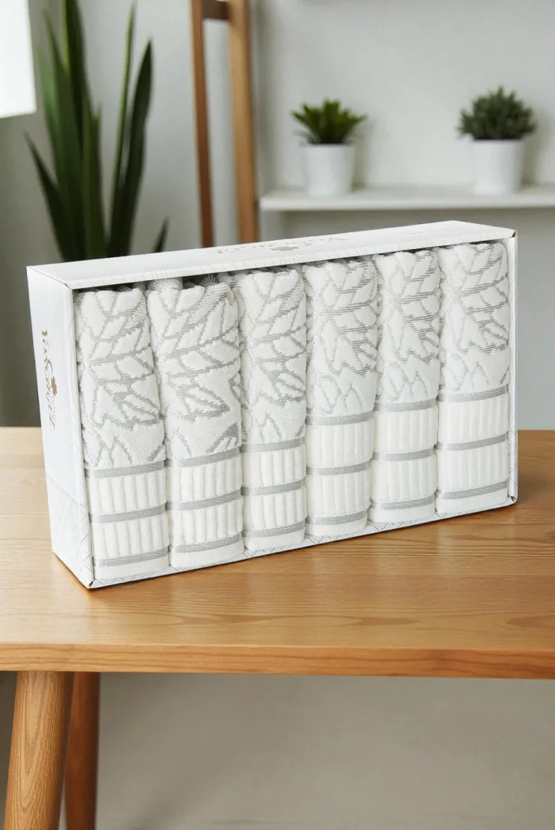 Çınar Jakarlı 6’lı Kadife Pamuklu El ve Yüz Havlu Seti 50x90 cm - 04557 - Gümüş - 5