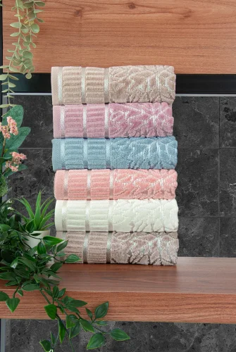 Çınar Jakarlı 6’lı Kadife Pamuklu El ve Yüz Havlu Seti 50x90 cm - 04557 - Karışık Renkli - 3