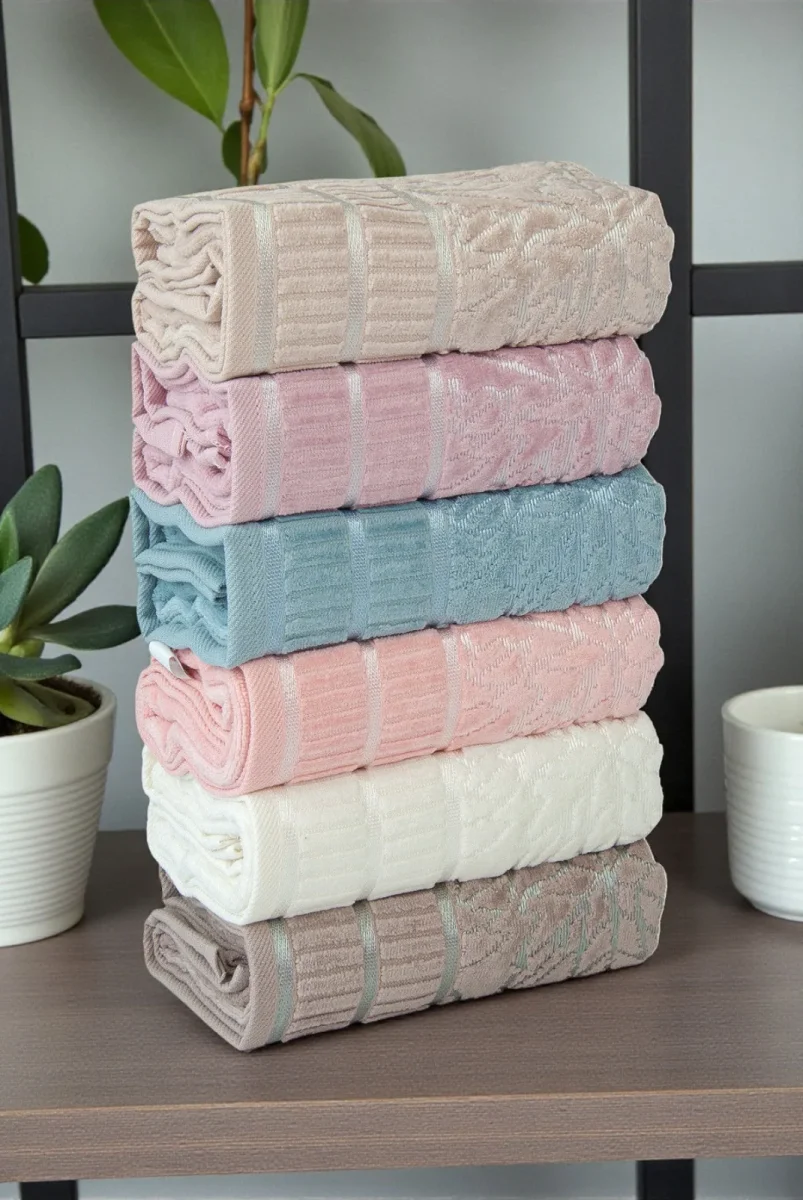 Çınar Jakarlı 6’lı Kadife Pamuklu El ve Yüz Havlu Seti 50x90 cm - 04557 - Karışık Renkli - 4