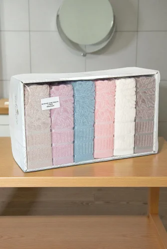 Çınar Jakarlı 6’lı Kadife Pamuklu El ve Yüz Havlu Seti 50x90 cm - 04557 - Karışık Renkli - 5