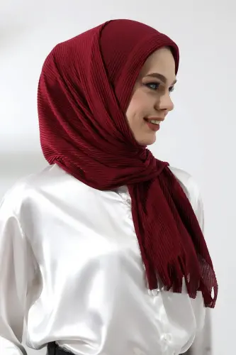 Claret Red Hijab Ready Made Practical Corded Cotton Shawl - 6