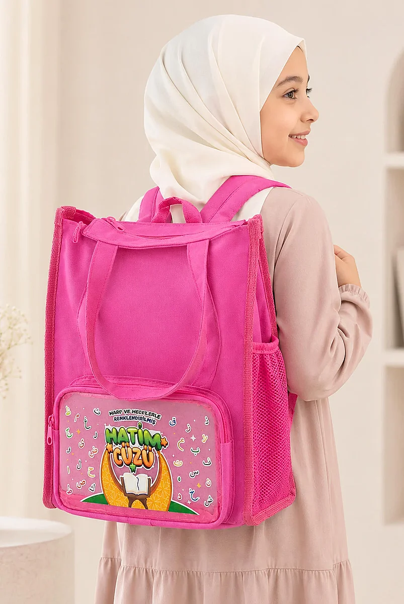 Çocuklara Hatim Cüzü Çanta Seti - Özel Renklendirilmiş Cüz Kitapları - Pembe - 2