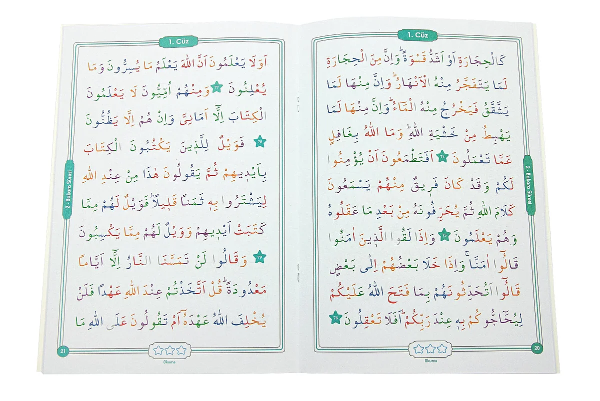 Çocuklara Kuranı Kerim 30 Cüz Set Çantalı – Kolay Okunan Renkli Elifba Hatlı - Yeşil - 8