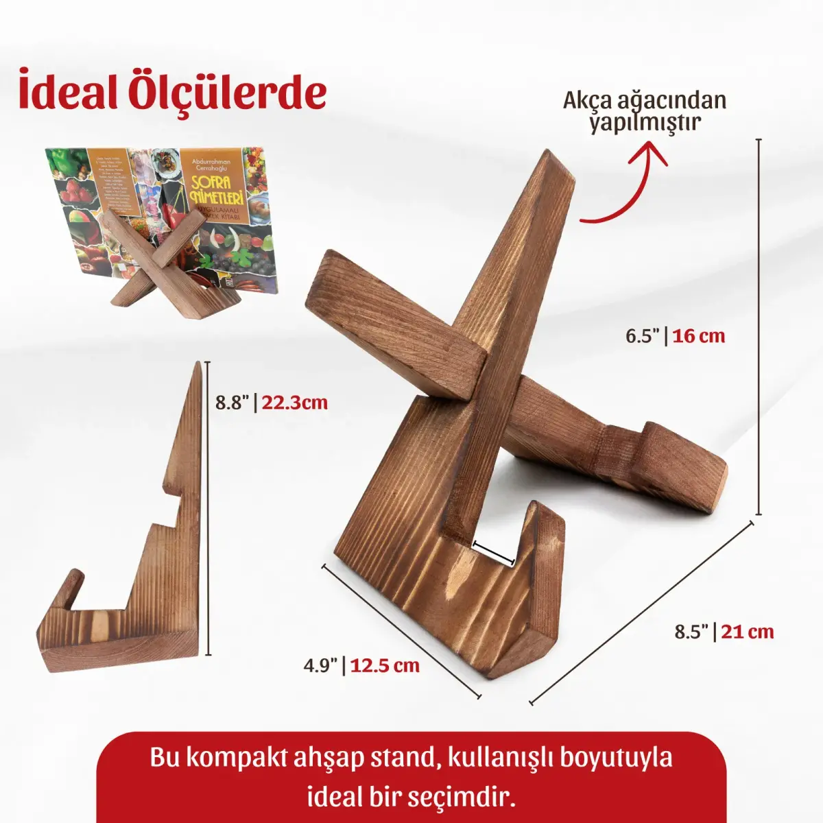 Ahşap Çok Amaçlı Tablet ve Dekoratif Sergileme Standı, Kitap Tutucu Rahle - 4