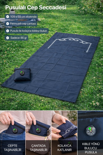 Compass Pocket Prayer Mat - Navy Blue - 1