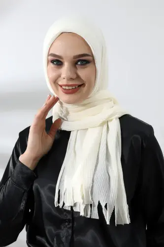 Cream Hijab Ready Made Practical Corded Cotton Shawl - 1