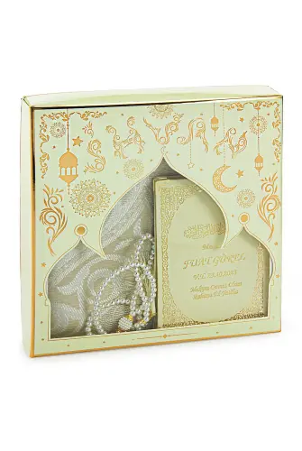 Cream Name Printed Leather Bound Bag Size Yasin Book Prayer Mat Set Mevlit Gift - ihvanonline (1)