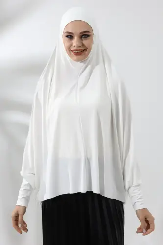 Cream Ready Practical Sultanbaş Hijab Sleeveed Combed Cotton Soufflé Scarf Hijab - 1