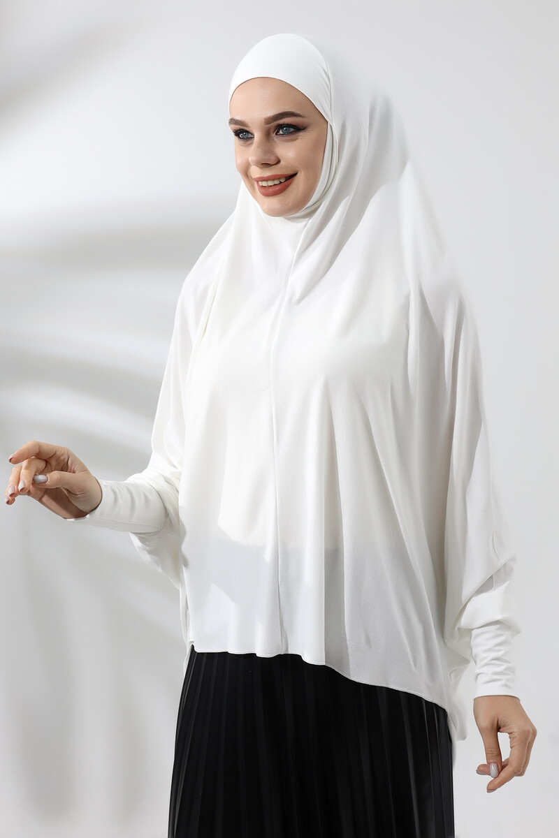 Cream Ready Practical Sultanbaş Hijab Sleeveed Combed Cotton Soufflé Scarf Hijab - 3