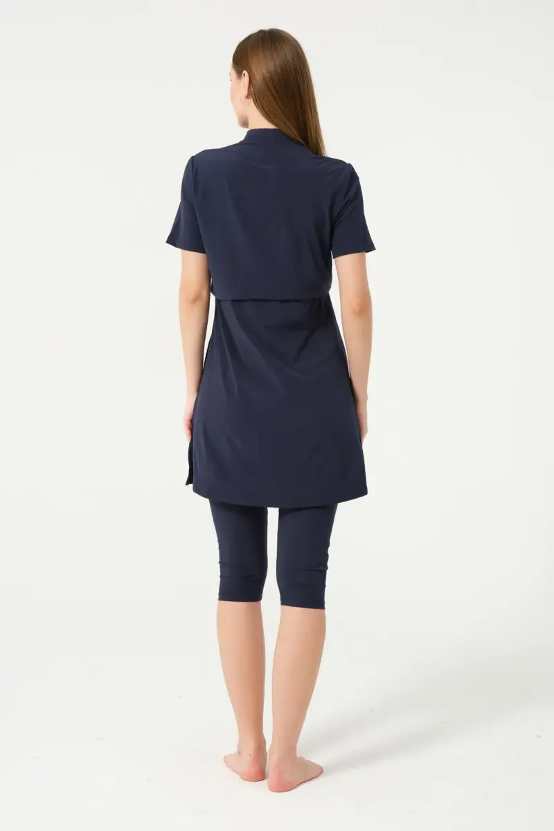 Crop Detaylı Fermuar Yakalı Yarı Kapalı Havuz Mayo 3410-25 Koyu Lacivert - 5