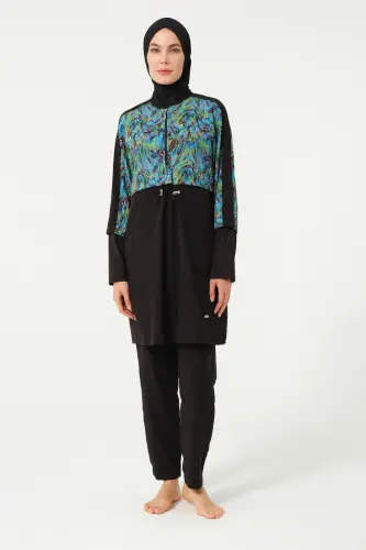 Crop Detaylı Sporcu Tam Kapalı Tesettür Mayo 3011-25 Siyah - 1