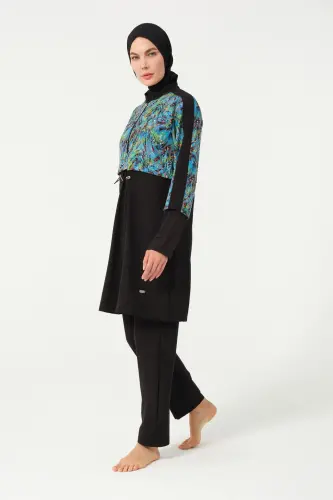 Crop Detaylı Sporcu Tam Kapalı Tesettür Mayo 3011-25 Siyah - Tesmay (1)
