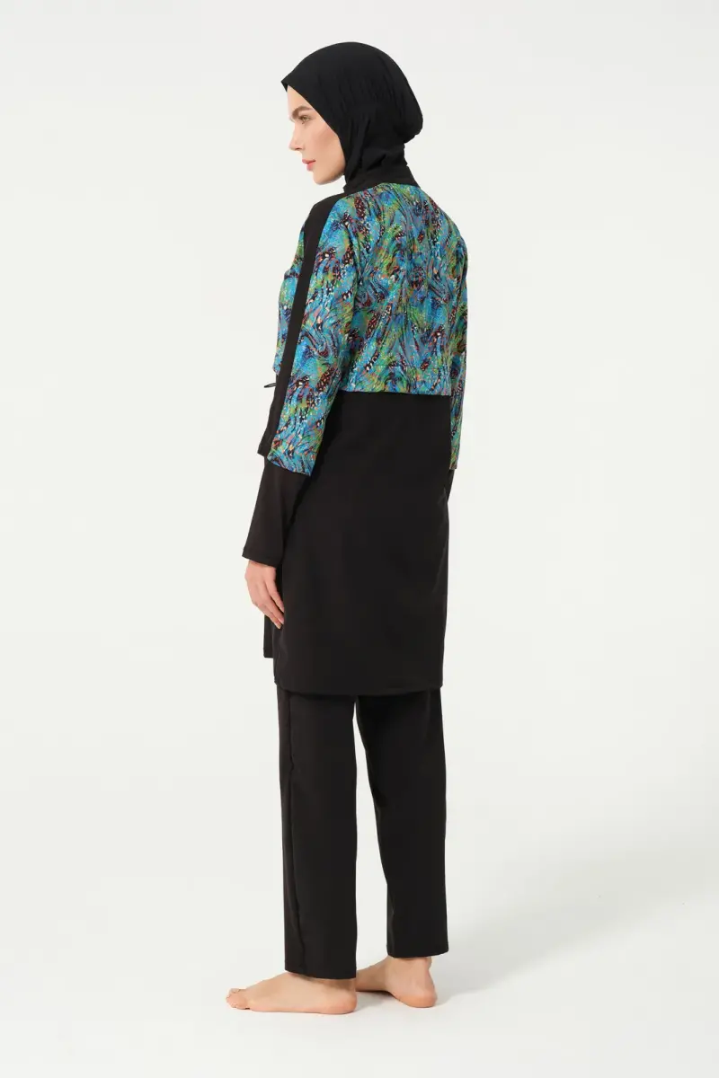 Crop Detaylı Sporcu Tam Kapalı Tesettür Mayo 3011-25 Siyah - 3