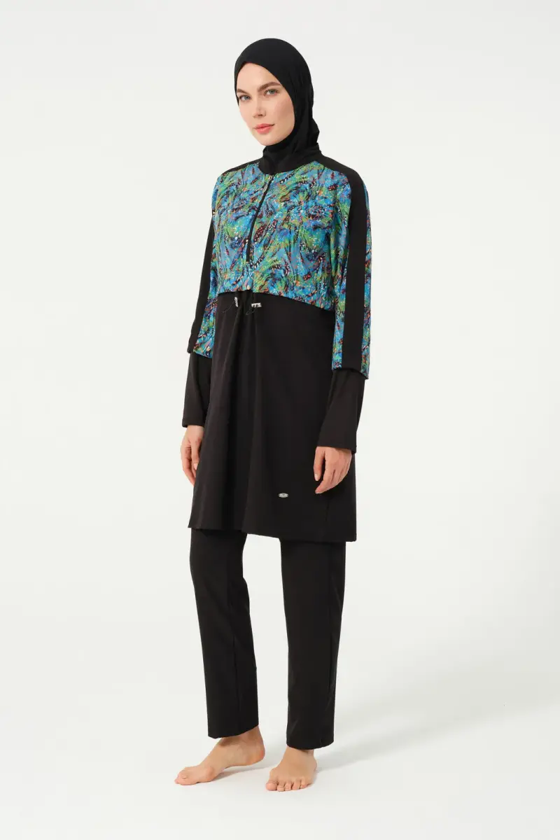 Crop Detaylı Sporcu Tam Kapalı Tesettür Mayo 3011-25 Siyah - 4