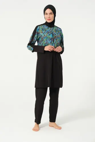 Crop Detaylı Sporcu Tam Kapalı Tesettür Mayo 3011-25 Siyah - 5