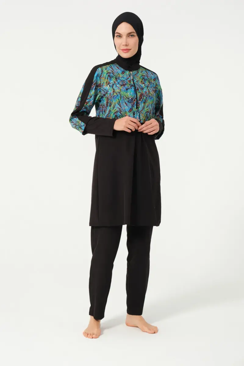 Crop Detaylı Sporcu Tam Kapalı Tesettür Mayo 3011-25 Siyah - 5