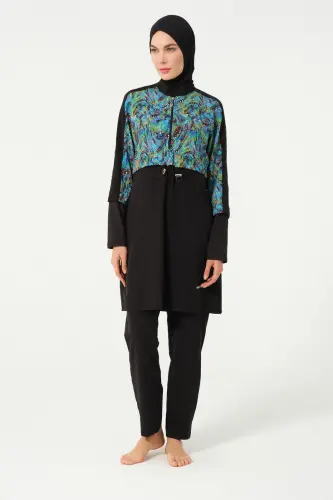 Crop Detaylı Sporcu Tam Kapalı Tesettür Mayo 3011-25 Siyah - 6