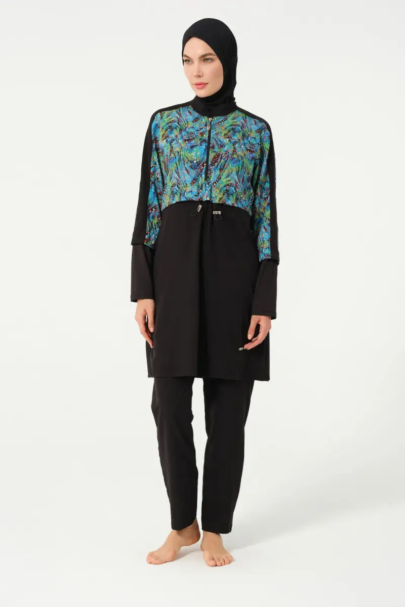 Crop Detaylı Sporcu Tam Kapalı Tesettür Mayo 3011-25 Siyah - 6
