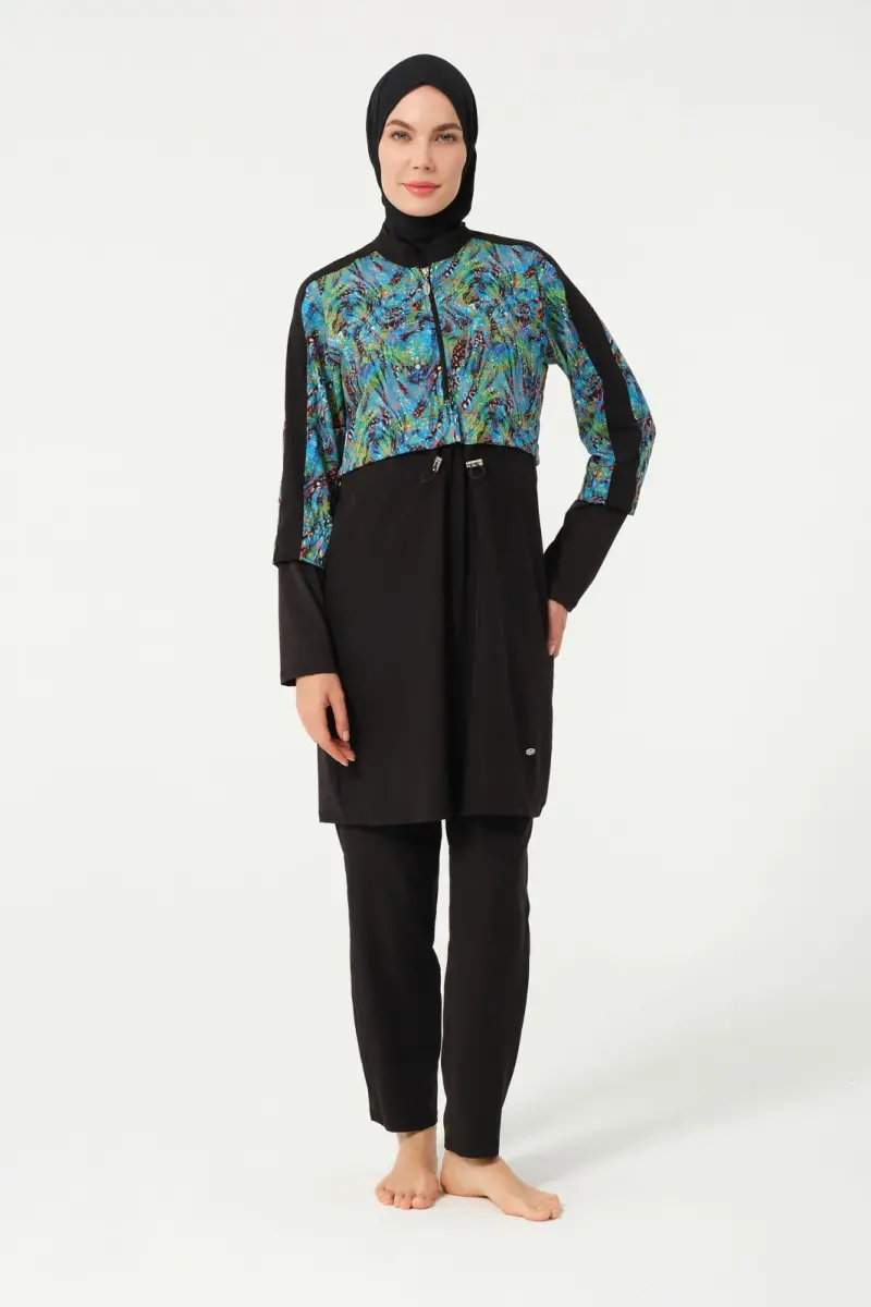 Crop Detaylı Sporcu Tam Kapalı Tesettür Mayo 3011-25 Siyah - 7