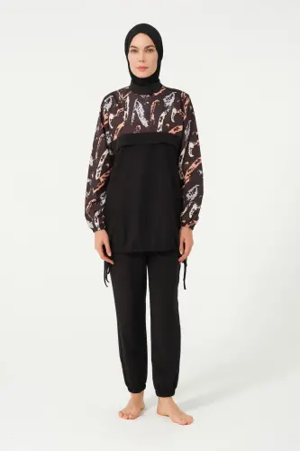 Crop Detaylı Sporcu Tam Kapalı Tesettür Mayo 3013-25 Siyah - 1