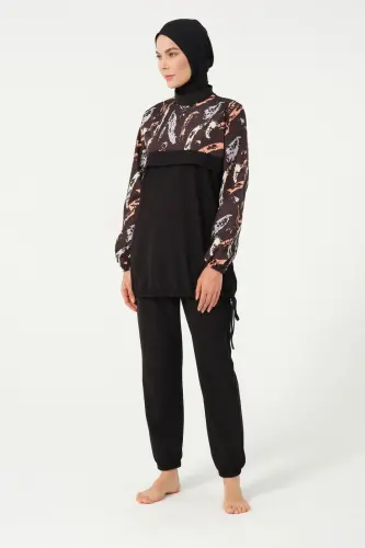 Crop Detaylı Sporcu Tam Kapalı Tesettür Mayo 3013-25 Siyah - Tesmay (1)