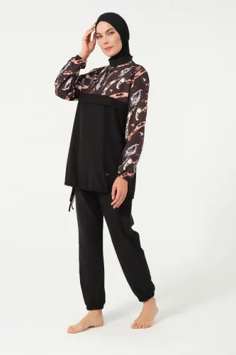 Crop Detaylı Sporcu Tam Kapalı Tesettür Mayo 3013-25 Siyah - 3
