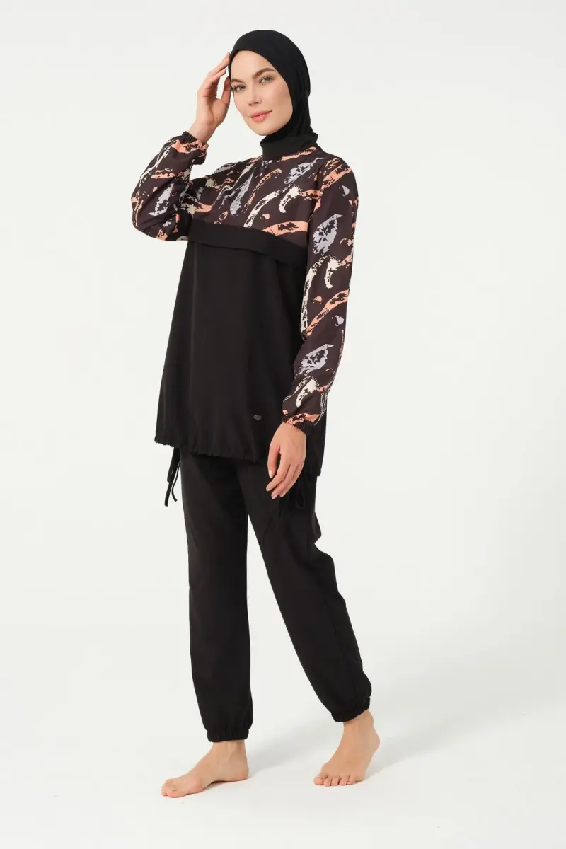 Crop Detaylı Sporcu Tam Kapalı Tesettür Mayo 3013-25 Siyah - 3