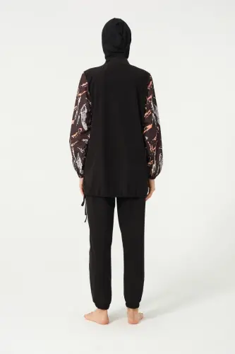 Crop Detaylı Sporcu Tam Kapalı Tesettür Mayo 3013-25 Siyah - 6