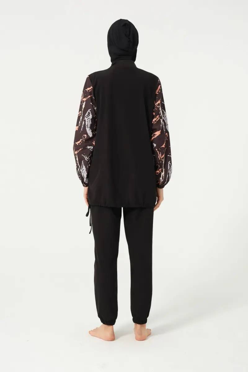 Crop Detaylı Sporcu Tam Kapalı Tesettür Mayo 3013-25 Siyah - 6