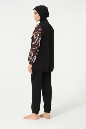 Crop Detaylı Sporcu Tam Kapalı Tesettür Mayo 3013-25 Siyah - 7