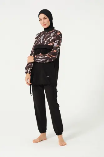 Crop Detaylı Sporcu Tam Kapalı Tesettür Mayo 3013-25 Siyah - 8