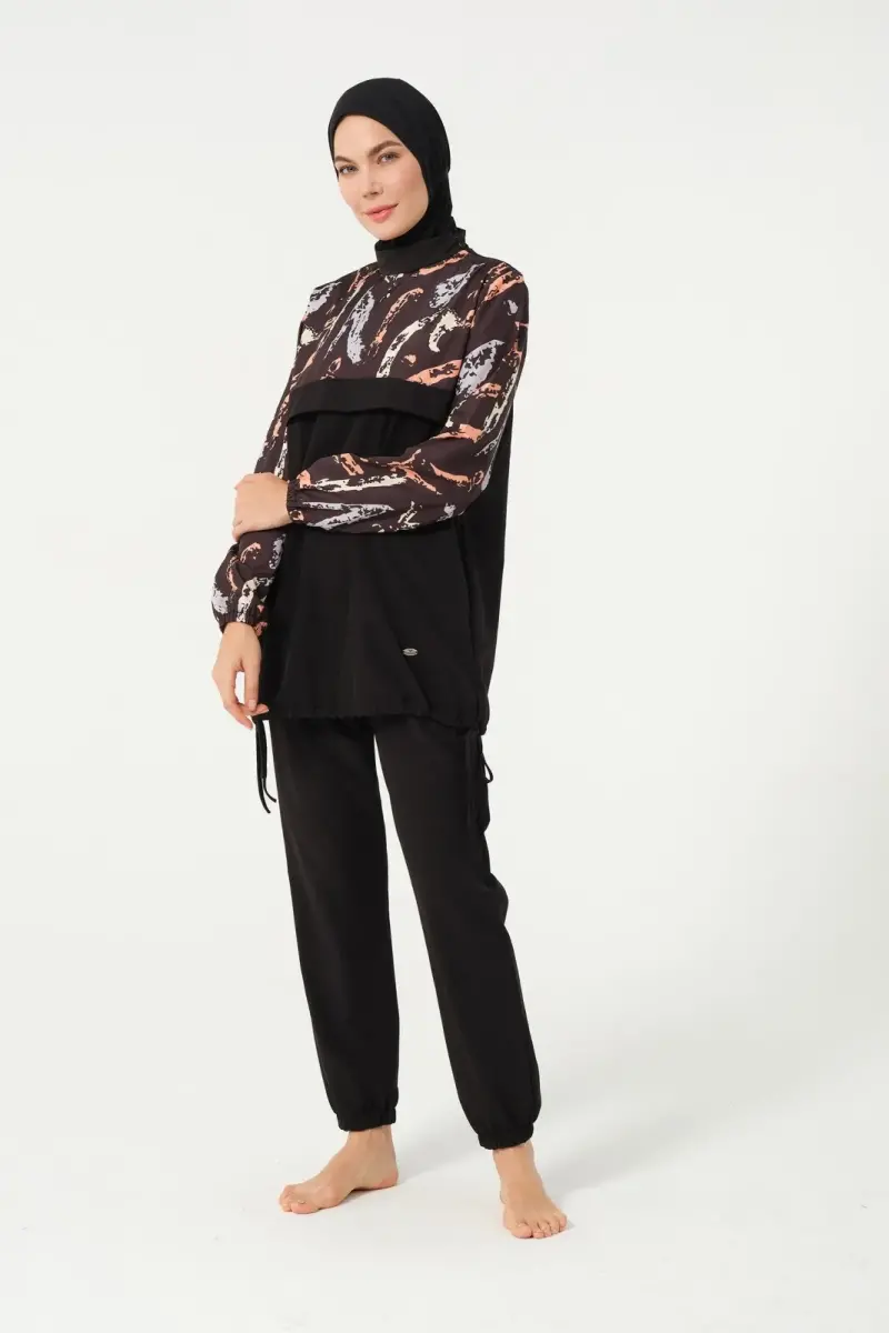 Crop Detaylı Sporcu Tam Kapalı Tesettür Mayo 3013-25 Siyah - 8