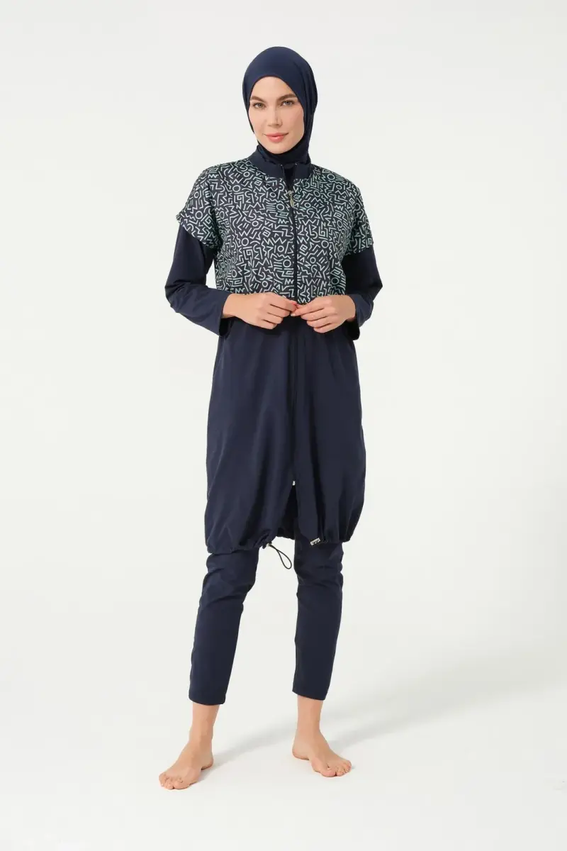 Crop Detaylı Sporcu Tam Kapalı Tesettür Mayo 3015-25 Koyu Lacivert - 1