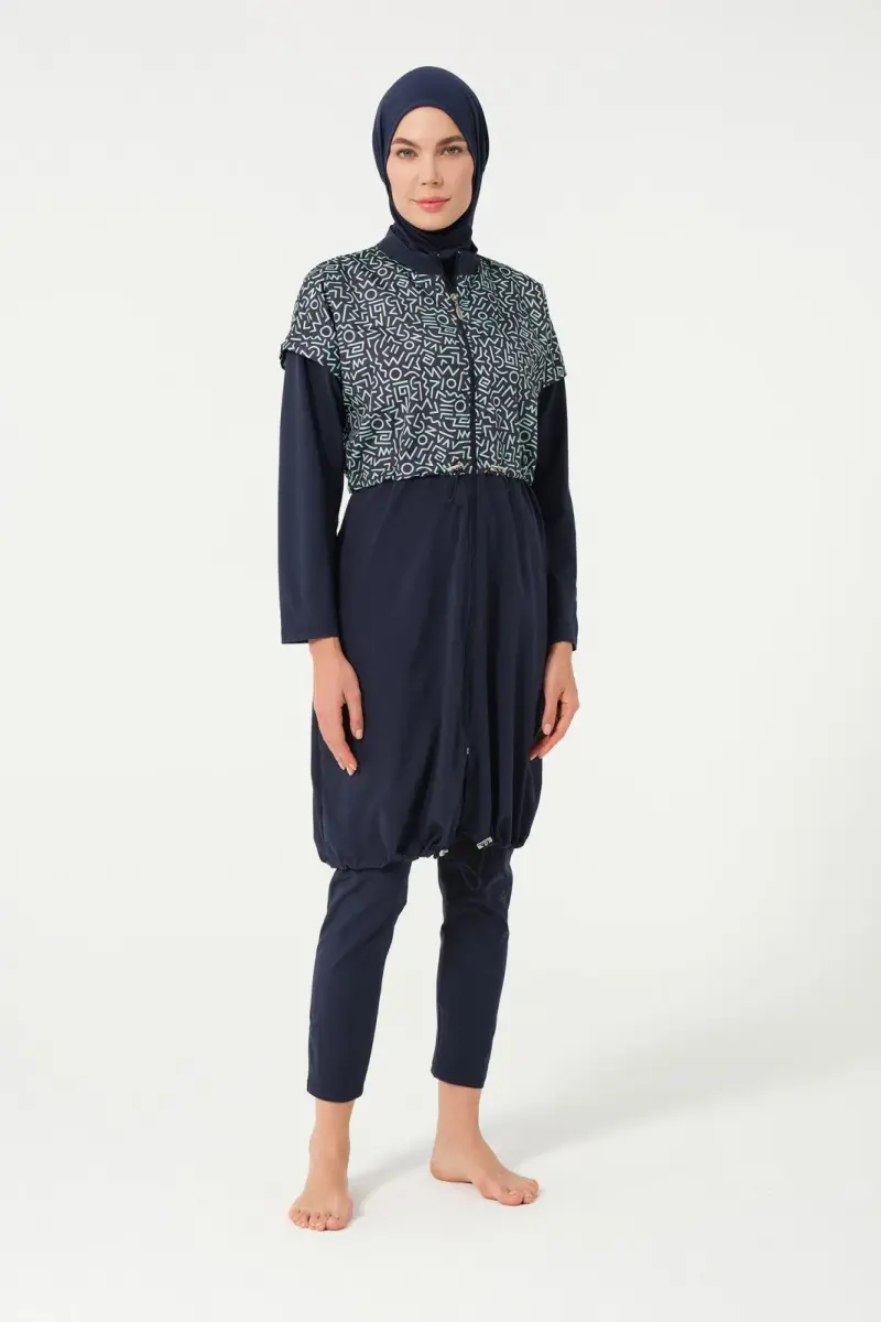 Crop Detaylı Sporcu Tam Kapalı Tesettür Mayo 3015-25 Koyu Lacivert - 2