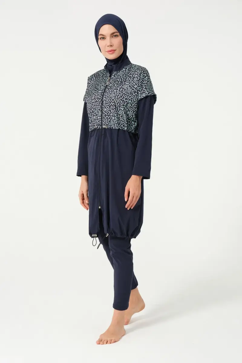 Crop Detaylı Sporcu Tam Kapalı Tesettür Mayo 3015-25 Koyu Lacivert - 3