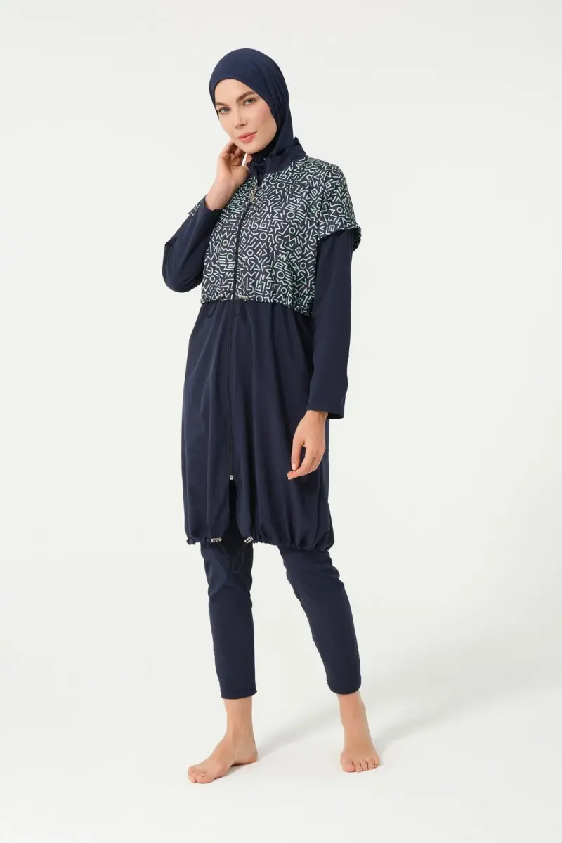 Crop Detaylı Sporcu Tam Kapalı Tesettür Mayo 3015-25 Koyu Lacivert - 4