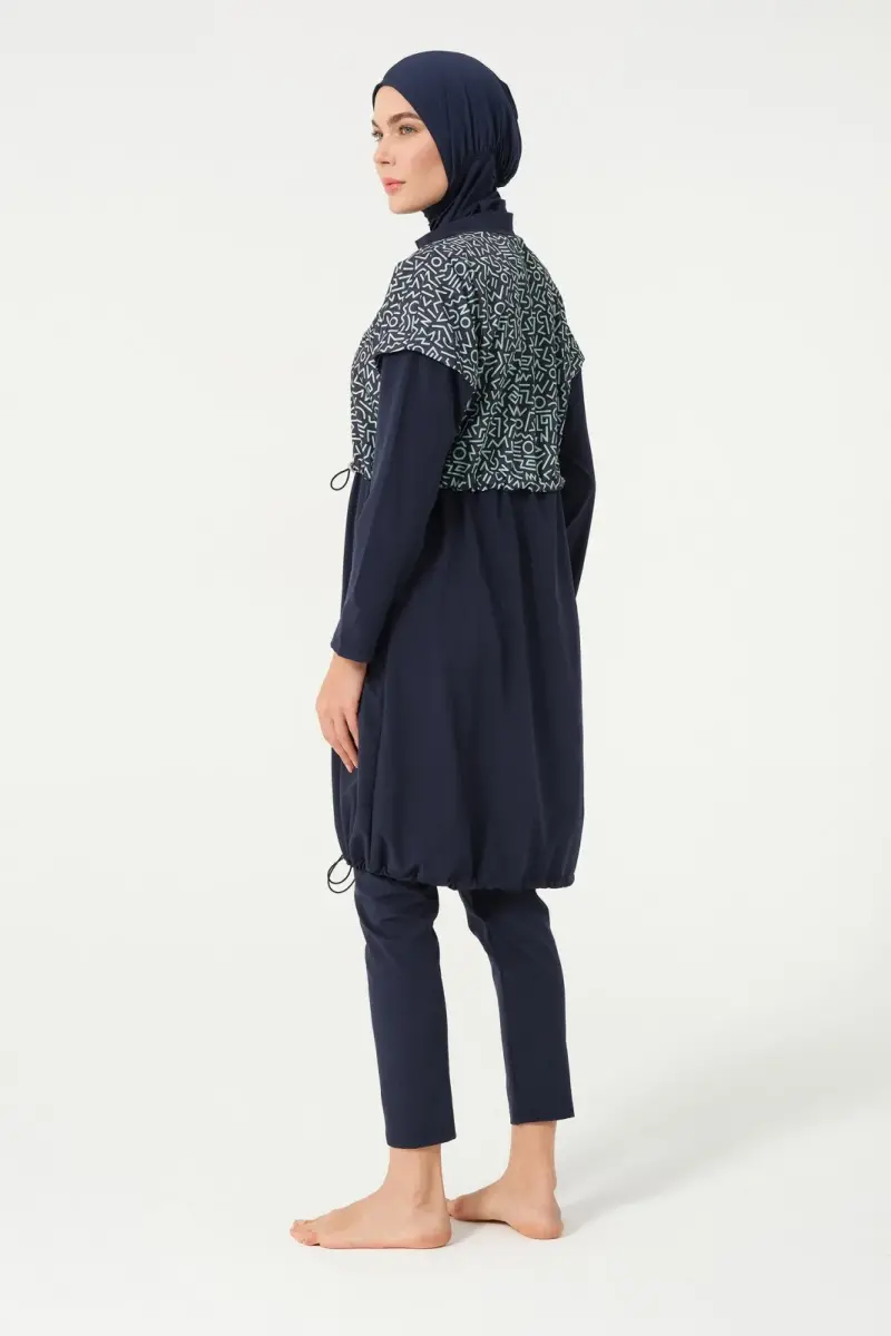Crop Detaylı Sporcu Tam Kapalı Tesettür Mayo 3015-25 Koyu Lacivert - 5
