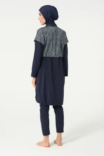 Crop Detaylı Sporcu Tam Kapalı Tesettür Mayo 3015-25 Koyu Lacivert - 6