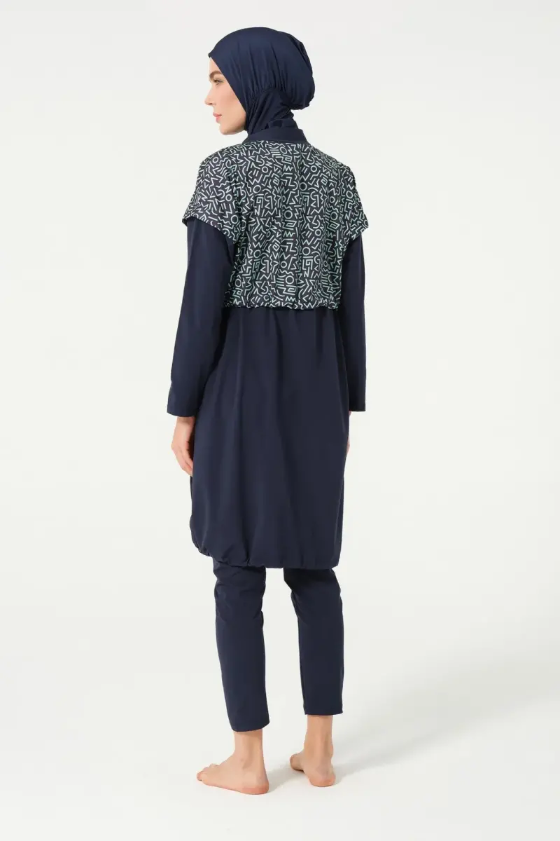 Crop Detaylı Sporcu Tam Kapalı Tesettür Mayo 3015-25 Koyu Lacivert - 6