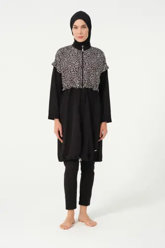 Crop Detaylı Sporcu Tam Kapalı Tesettür Mayo 3015-25 Siyah - 1