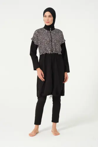 Crop Detaylı Sporcu Tam Kapalı Tesettür Mayo 3015-25 Siyah - Tesmay (1)