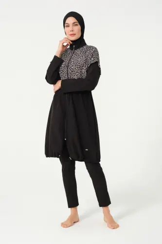Crop Detaylı Sporcu Tam Kapalı Tesettür Mayo 3015-25 Siyah - 3