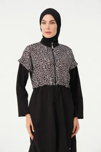 Crop Detaylı Sporcu Tam Kapalı Tesettür Mayo 3015-25 Siyah - 4