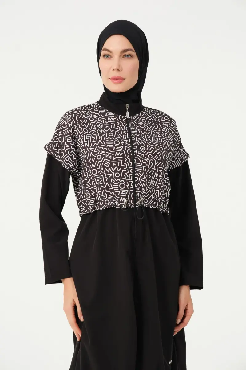 Crop Detaylı Sporcu Tam Kapalı Tesettür Mayo 3015-25 Siyah - 4