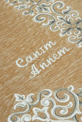 Custom Name Embroidered Zülfikar Patterned Ultra Plus Chenille Prayer Rug Gold Color - 4