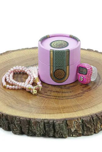 Cylinder Boxed Pearl Rosary and Stone Zikirmatik Mevlüt Gift Set Pink - ihvanonline (1)