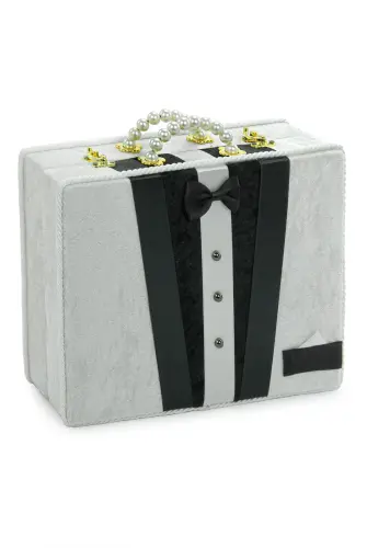 Damat Bohçası İçin Çeyizlik Kadife Sandık Beyaz 